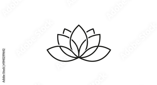 Minimalist Lotus Flower Outline Icon, Symbol of Spirituality and Calmness, isolated white background.