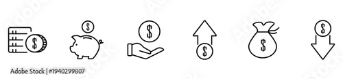 Piggy Bank and Financial Strategy Icon Set