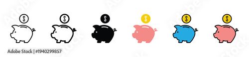 Savings Growth and Money Increase Piggy Bank Icon Set