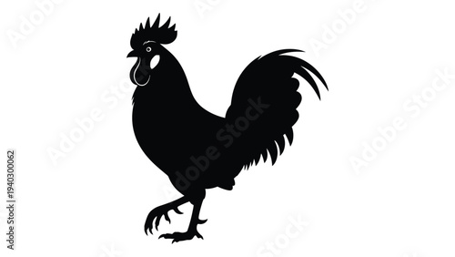 A black silhouette of a rooster standing on one leg