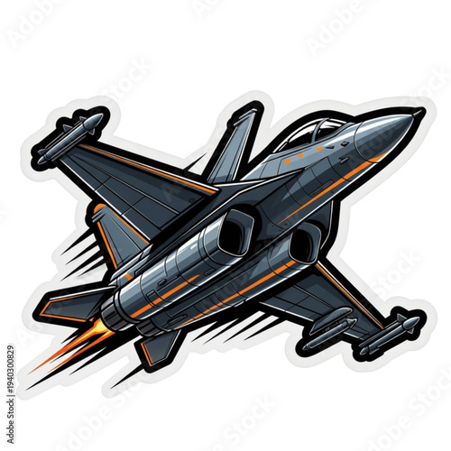 Modern fighter jet in action with missiles firing illustration