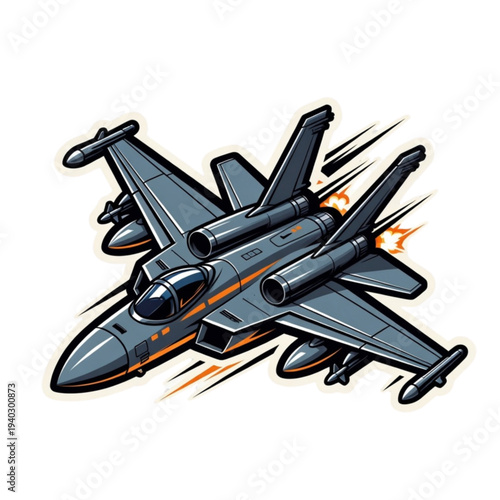 Modern fighter jet in action with missiles firing illustration