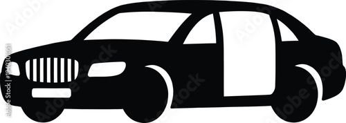 Luxury limousine silhouette with open door for vip chauffeur service isolated on white background for transport.