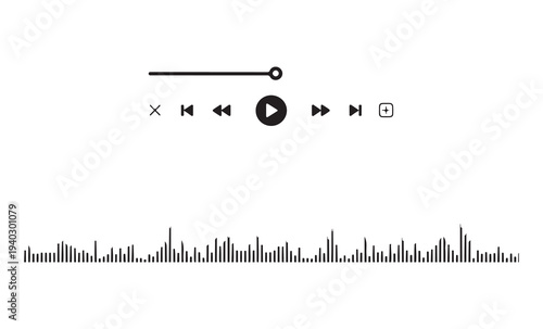 Tableau sur toile Simple media player interface with minimalist playback icons progress bar and di