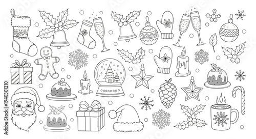 christmas doodles seamless pattern featuring holiday illustrations for festive designs and coloring pages