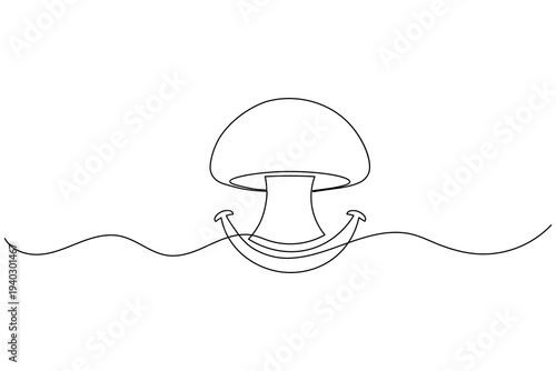Mushroom with Anchor Continuous One Line Drawing Creative Concept Fungi Vector Illustration