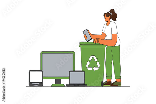 Eco-conscious individual recycling obsolete electronic devices, contributing to environmental protection and proper e-waste management for a sustainable future