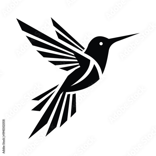 Geometric hummingbird silhouette flying black bird icon stylized wildlife illustration on white