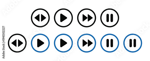Navigation player icons including expand play forward and pause symbols for digital video interface designs