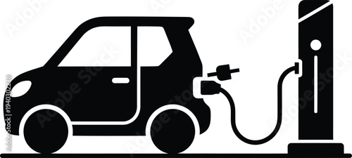 Electric car charging station icon for sustainable green transport energy with ev vehicle battery power concept.