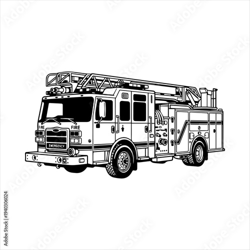 Professional Fire Truck Emergency Rescue Vehicle Vector Illustration