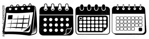 Set of three retro alarm clocks with different designs showing time isolated on transparent background