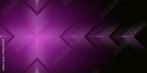 Abstract deep purple tech background with glowing geometric chevrons. Modern dark violet neon arrow pattern for gaming, technology, and futuristic banners.. Vector illustration. Vector illustration