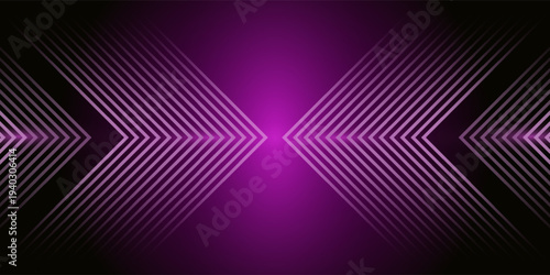 Abstract deep purple tech background with glowing geometric chevrons. Modern dark violet neon arrow pattern for gaming, technology, and futuristic banners.. Vector illustration