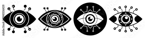 Stylized human eyes with decorative patterns and geometric designs isolated on transparent background