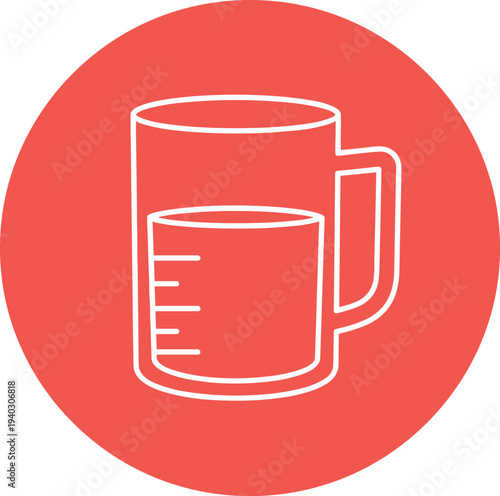 Measuring cup kitchen utensil icon minimal flat vector illustration for cooking ingredient measurement baking tools and kitchenware design