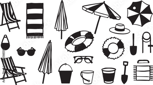 Beach vacation icons and accessories