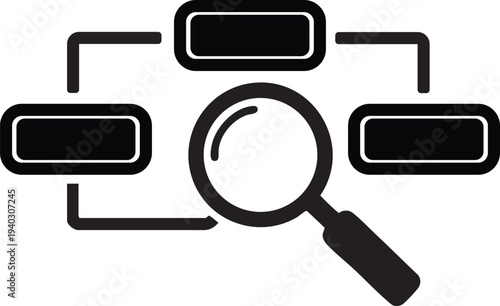 Diagram with Magnifying Glass: An illustration of a network diagram being examined through a magnifying glass, symbolizing analysis and problem-solving. 