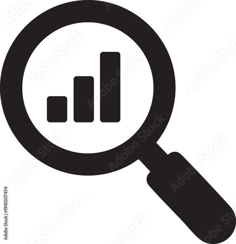 Data Insight: An illustration of a magnifying glass with a bar graph, symbolizing data analysis and the quest for information. Perfect for use in the business, technology, or finance context.