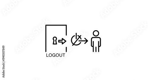 User Logout Icon with Lock and Person Symbol, Security and Access Control Concept