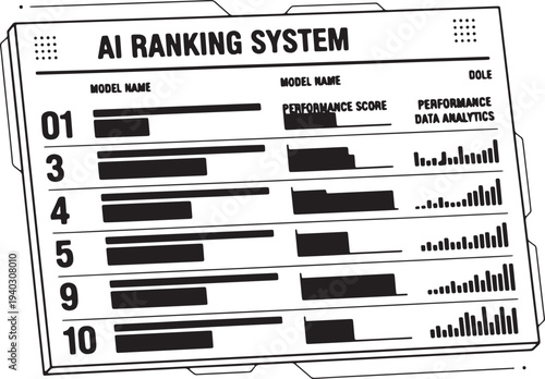 AI Ranking System Vector Illustration with Performance Data Analytics and Model Scores for Business Technology Concepts