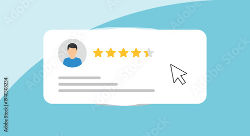 Customer review rating concept with user profile five star feedback system online evaluation testimonial flat vector
