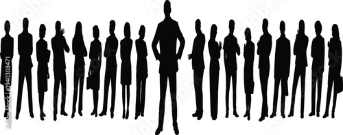 business people silhouette, corporate team standing, leadership concept, professional workforce group, diverse employees lineup, teamwork unity, company staff collaboration