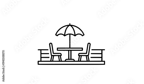 Outdoor Terrace Cafe Outline Icon Rooftop Restaurant Table Umbrella Linear Vector