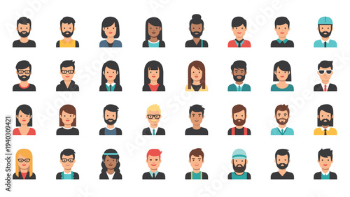 Wide variety of diverse pixel art character avatars depicting men and women with different styles and skin tones.