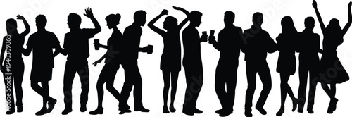 party people silhouettes dancing, nightlife celebration crowd, friends dancing together, music festival fun, social gathering party atmosphere