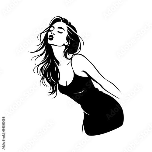 Dibujo con líneas del retrato de una hermosa joven enviando un beso	