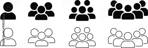 People user group icon collection representing community team audience population and social network concept, simple human avatar vector symbols isolated on white background