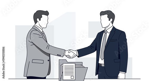 Businessmen shaking hands over documents, agreement, partnership, success, corporate deal