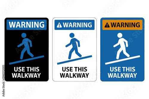 Set of walkway warning signs in different colors and designs