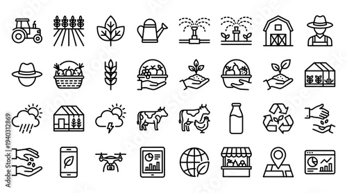 Set of  agriculture and farming icons vector