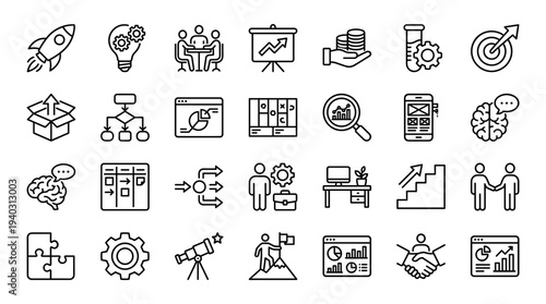 Set of  business icons vector, line style