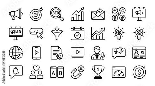 Set of business icons vector, line style