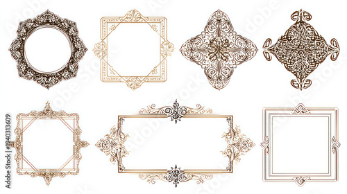Arabic line element. Islamic geometric borders and frames with a typical arabesque design. Vector set of abstract oriental decorative Islamic art.