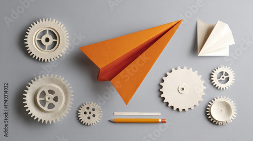 Creative Gear and Paper Plane Design Representing Innovation, Technology, Creativity and Business Growth Concept