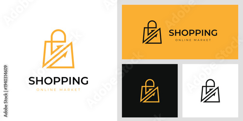 Shopping Online Market Logo Icon Design with Abstract Shopping Bag and Cursor Arrow Graphic Concept for Ecommerce Platform, Digital Retail, and Delivery Service Brand