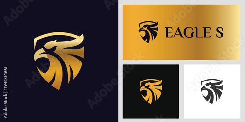 Abstract Eagle Head Logo Inside Shield Graphic Concept for Security Service, Corporate Identity, E-sport Team, and Tactical Defense Brand