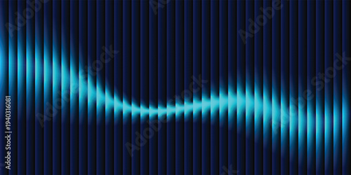 Futuristic blue smooth fluted vertical lines on dark background. Fractal ribbed glass pattern. Energy waves, signal processing. Perfect for tech branding, poster, product presentation, advertisement