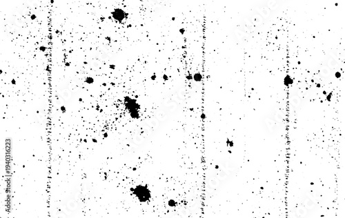 Grunge noisy texture. Monochrome dirty background of old damaged rusty surface with chaotic spots and dots. Overlay template to quickly create a grunge effect. Only black colors in vector.