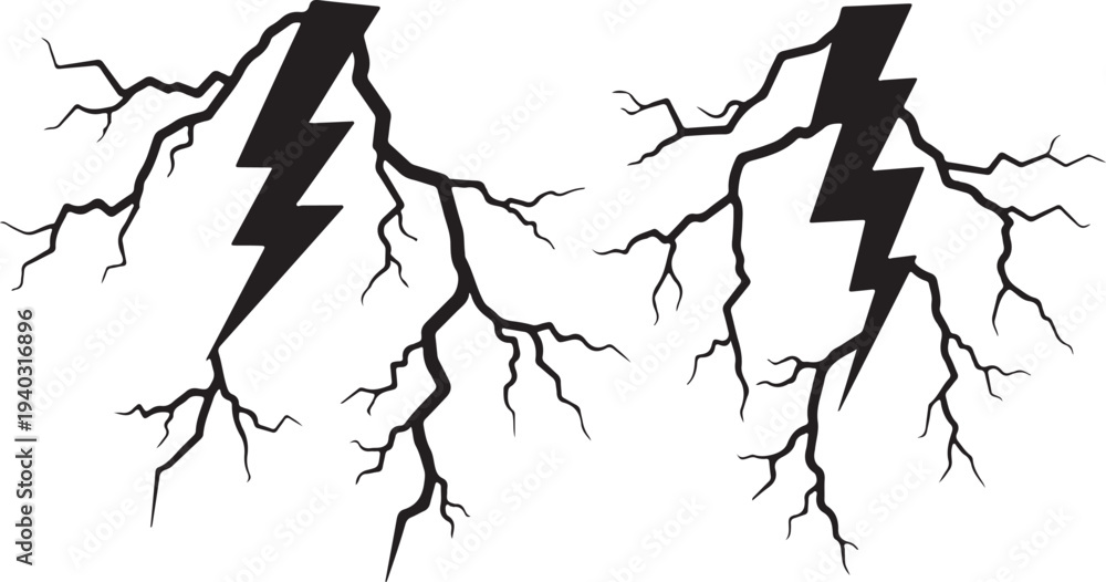 Obraz premium Dramatic lightning bolt formations with extensive crackle effect, symbolizing intense energy and natural destruction