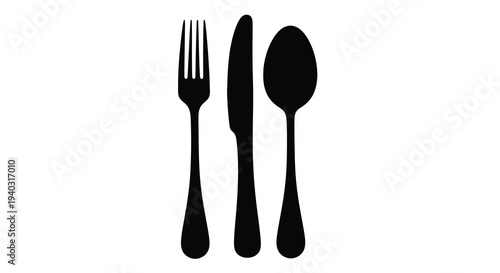 Black flatware set including a fork knife and spoon silhouette