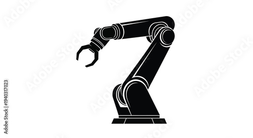 A black robotic arm depicted in a striking minimalist silhouette
