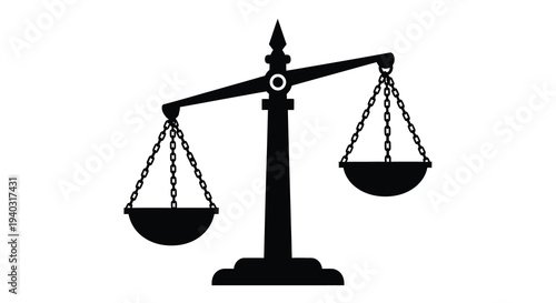 Classic scales of justice depicted in a stark black silhouette