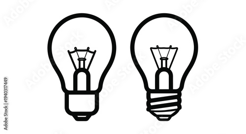 Two lightbulbs in a simple black outline a striking silhouette