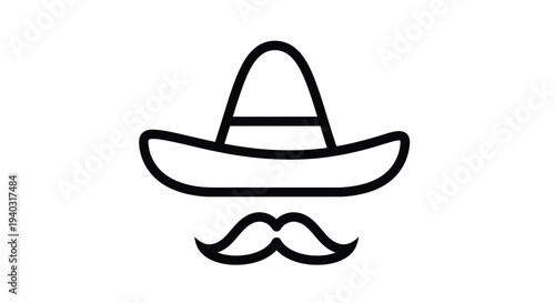 Simple black outline of a sombrero and mustache silhouette