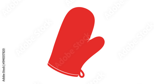 Bright red oven mitt displayed against a plain white background silhouette